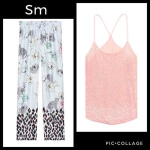 Vs satin pj pants sequin cami tank pink leopard
